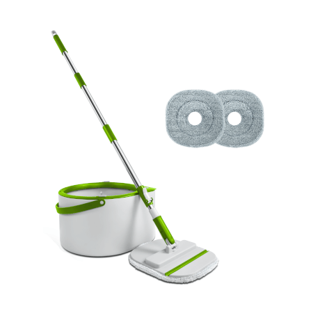 ชุดอุปกรณ์ถังปั่นพร้อมไม้ม็อบ SJEASYMOP รุ่น LOCATION MOP สีเขียว พร้อมถังแยกน้ำดีน้ำเสีย_0